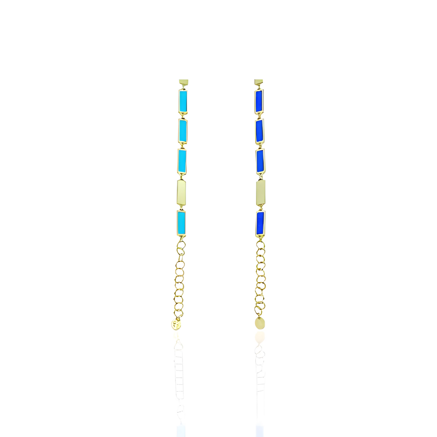 14K Gold Square Plate Bracelet with Natural Lapis and Turquoise