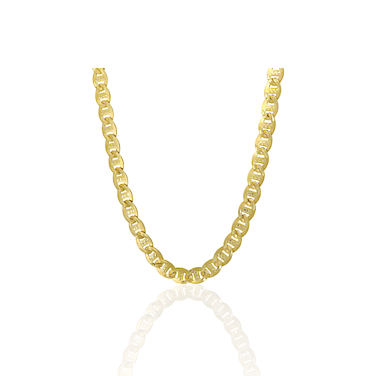 14K Gold Satin Finished Pave Mariner Chain