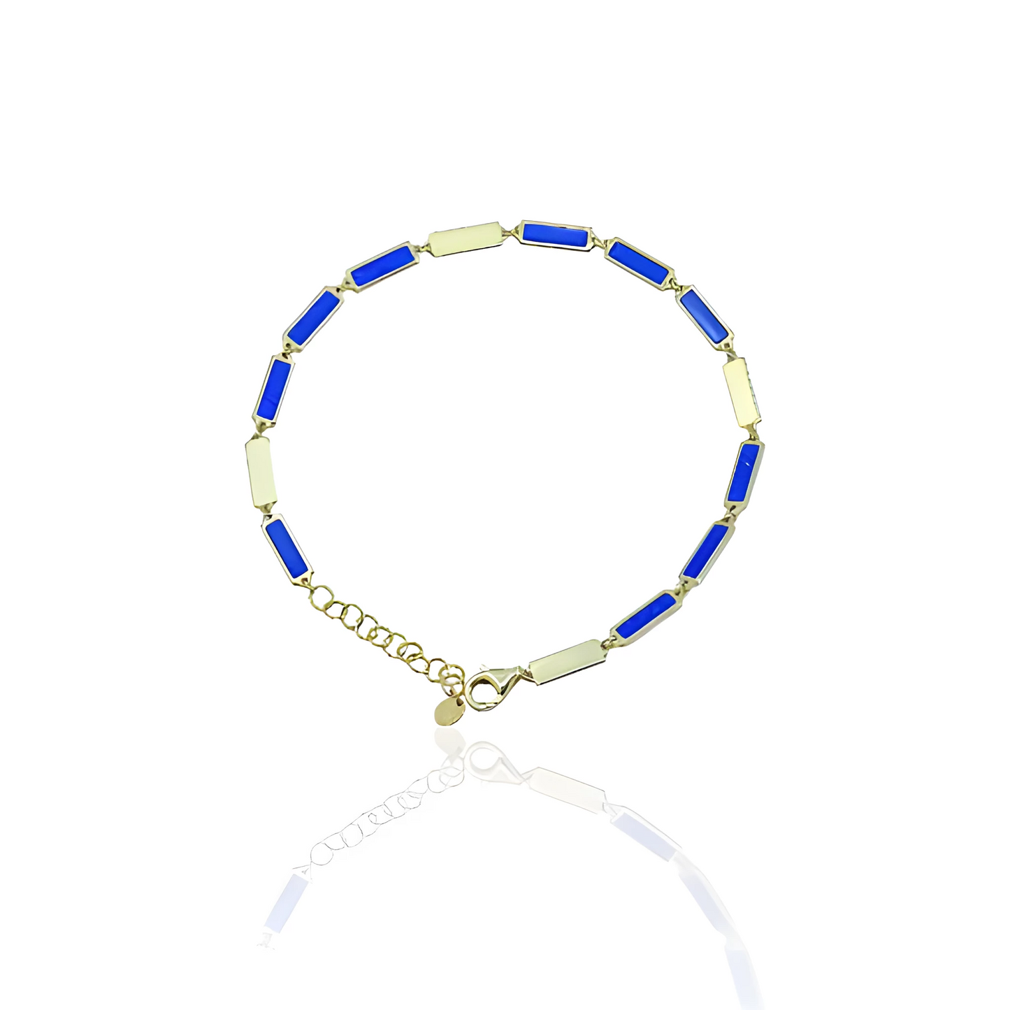 14K Gold Square Plate Bracelet with Natural Lapis and Turquoise