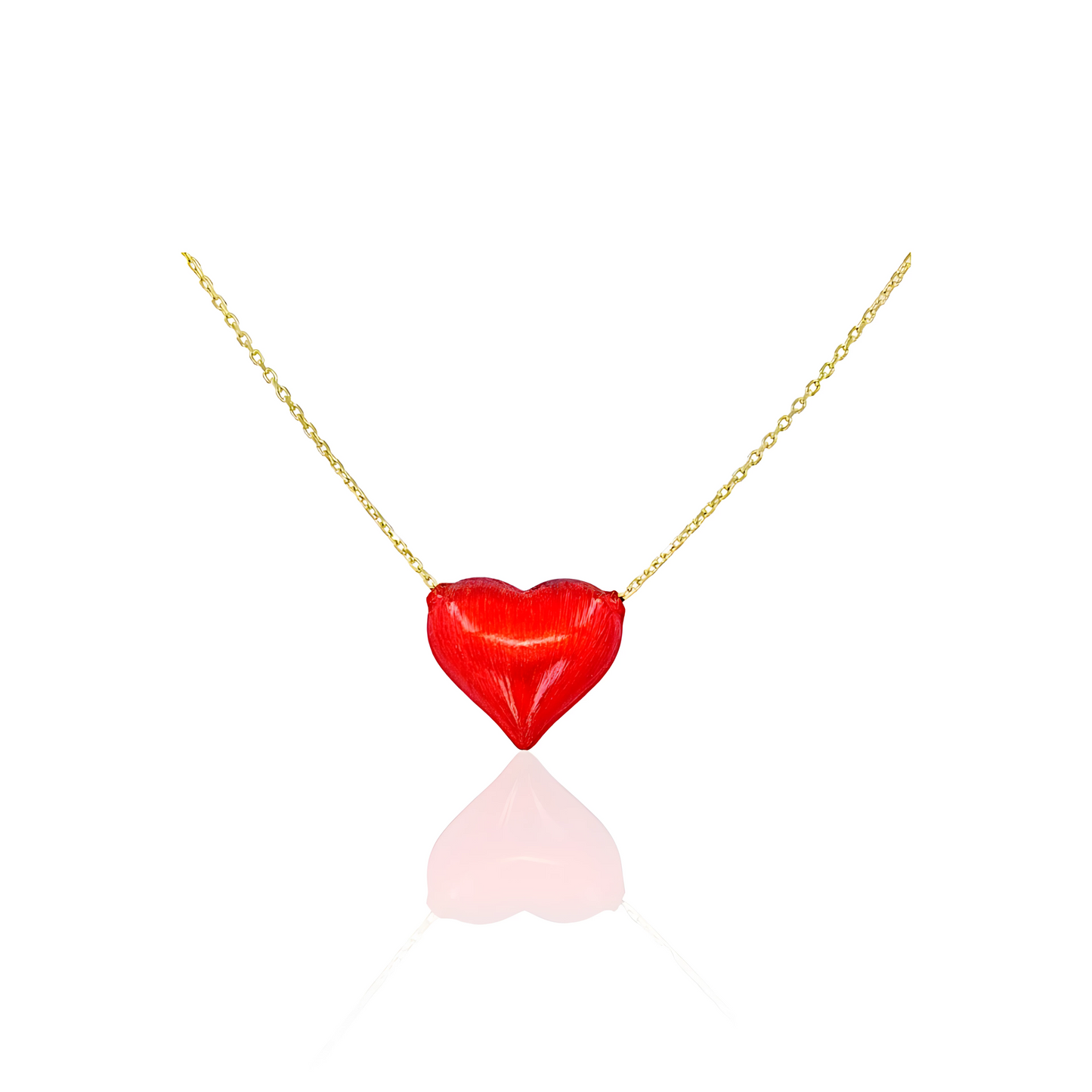 18K Gold Necklace with Satin Heart Pendant
