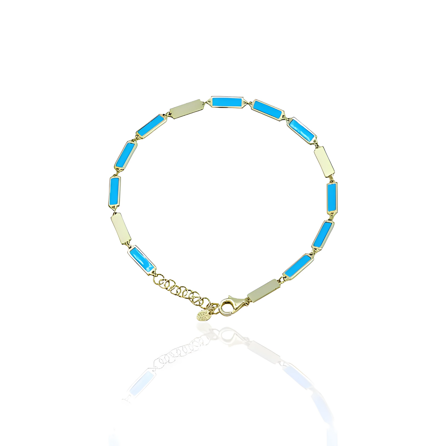 14K Gold Square Plate Bracelet with Natural Lapis and Turquoise