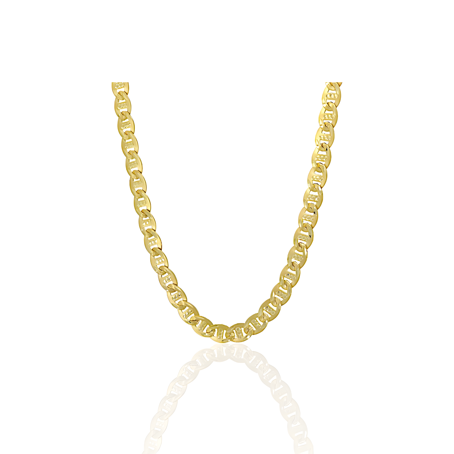 14K Gold Satin Finished Pave Mariner Chain